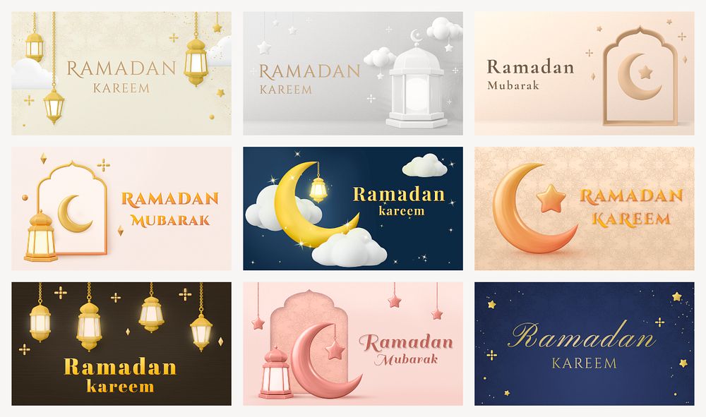 Ramadan celebration banner template, Islamic tradition set psd