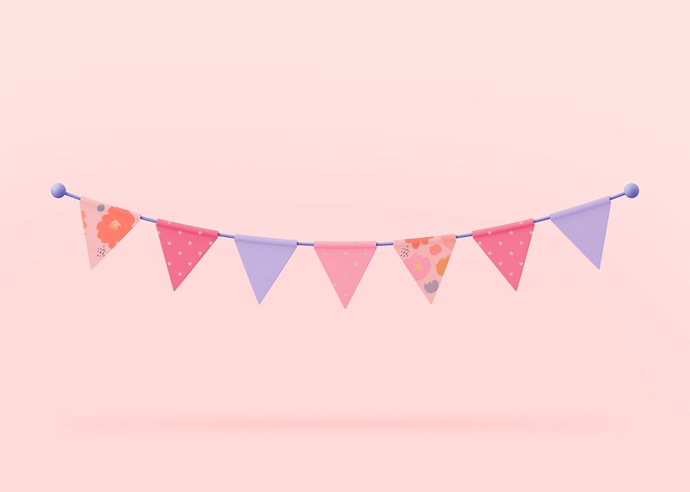 Party flags collage element, 3d birthday graphic psd