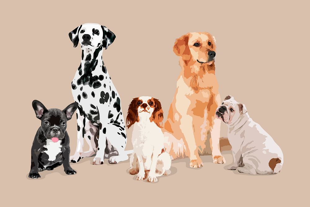 Dogs & puppies collage element, aesthetic illustration psd