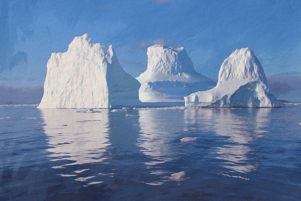 Nature background, aesthetic iceberg, watercolor design