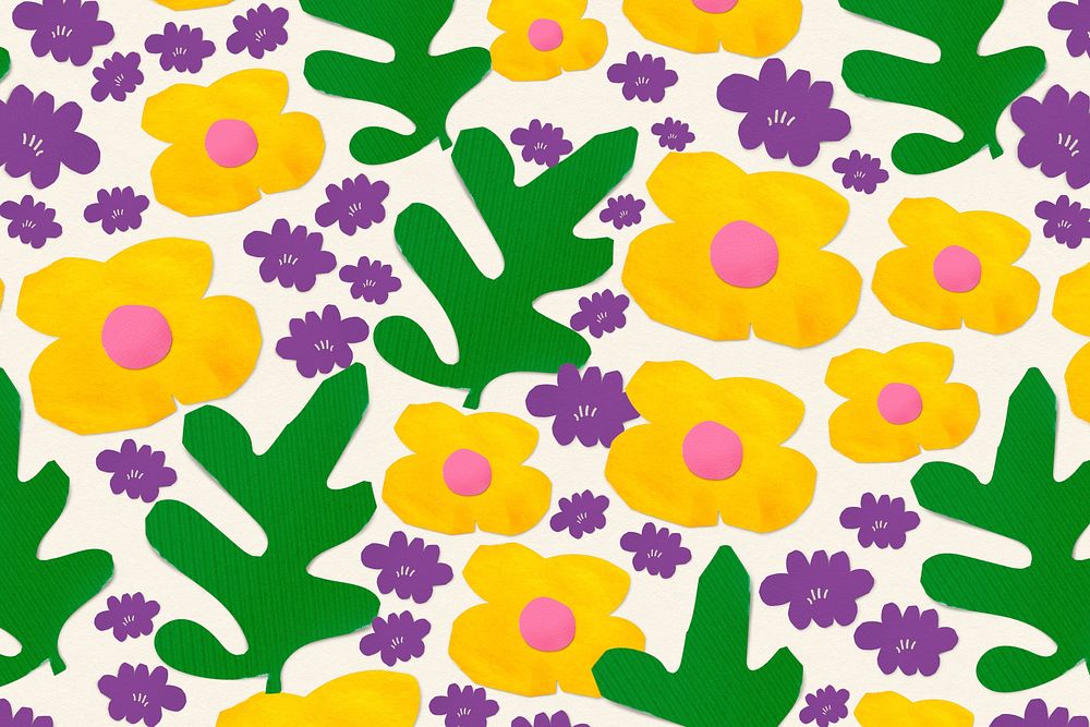 Flower pattern background, paper craft colorful design psd