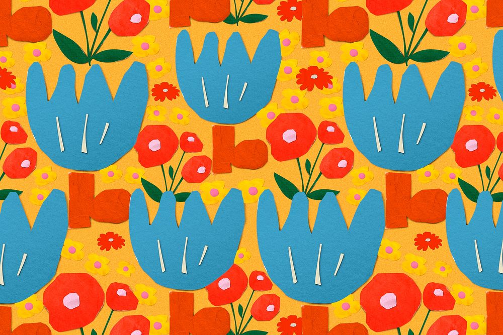 Flower pattern background, paper craft colorful design psd