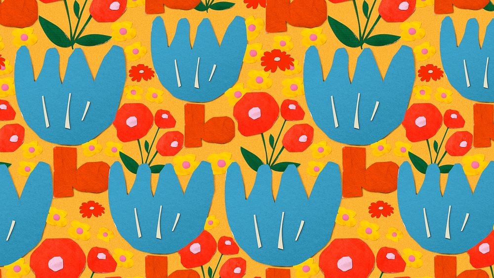 Colorful desktop wallpaper flower pattern, paper craft design