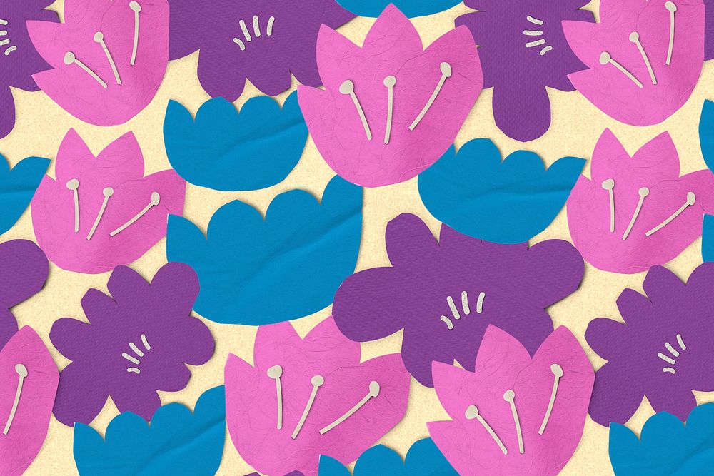 Flower pattern background, paper craft colorful design psd