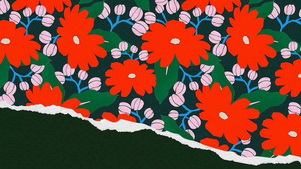 Colorful flower desktop wallpaper, torn paper design