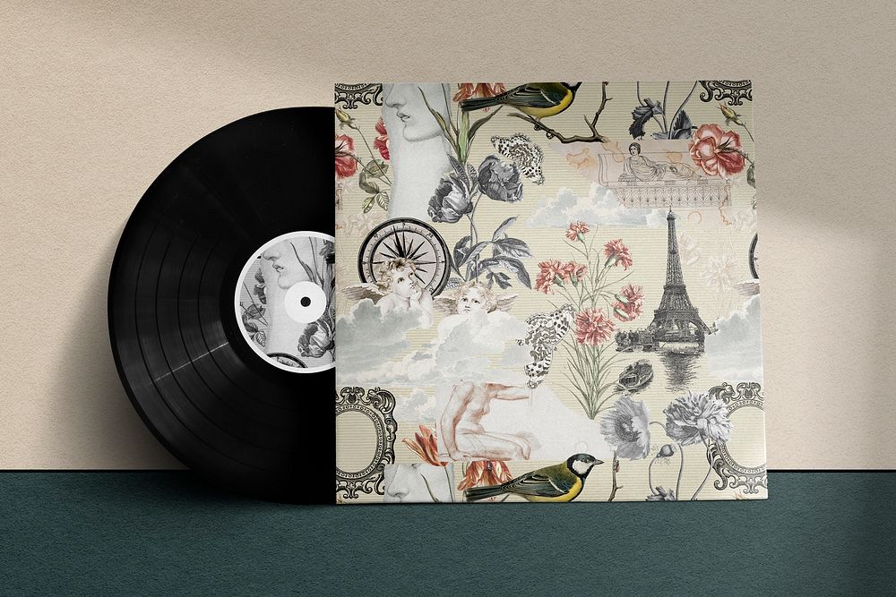 Vinyl cover with aesthetic floral and Ephemera pattern