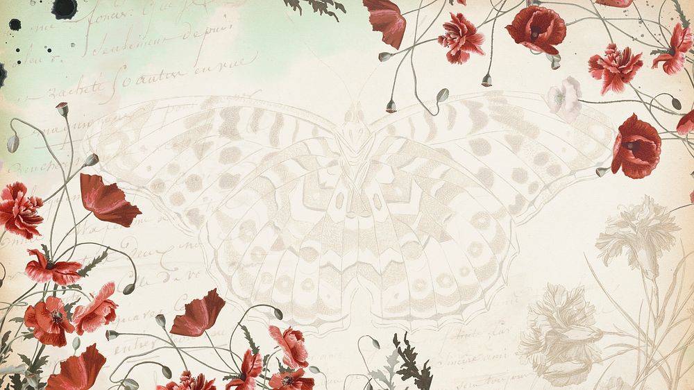 Aesthetic vintage collage digital journal note with flower and butterfly decorative design background