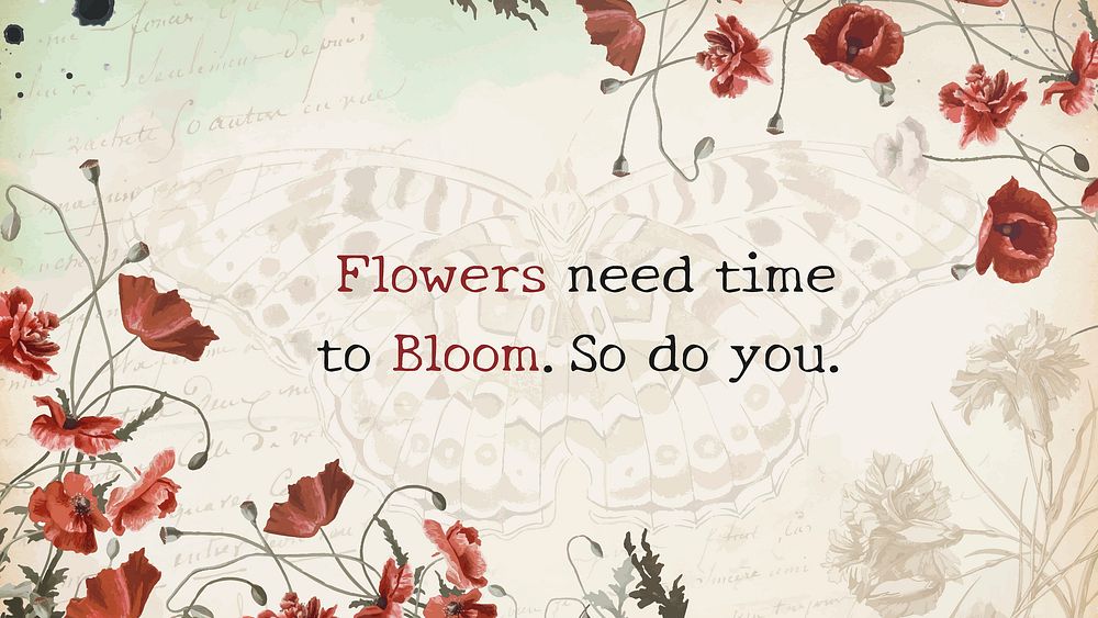 Aesthetic banner template, vintage flower collage journal editable quote for social media vector