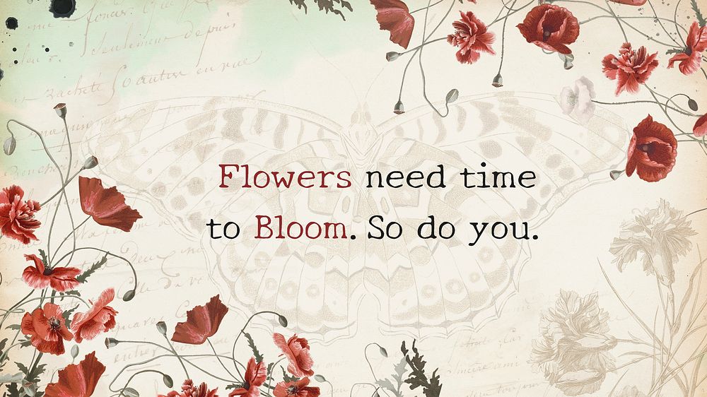 Aesthetic banner template, vintage flower collage book editable quote for social media psd