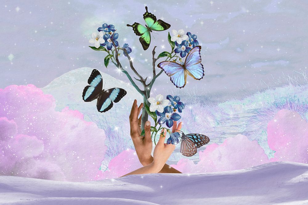 Aesthetic freedom butterflies background, hand design