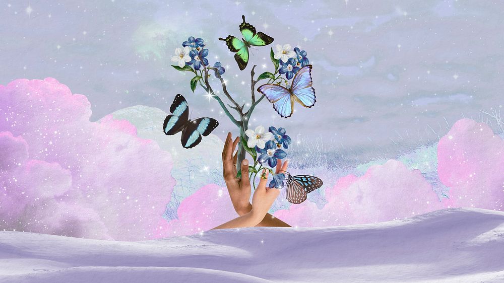 Aesthetic butterflies HD wallpaper, digital collage art