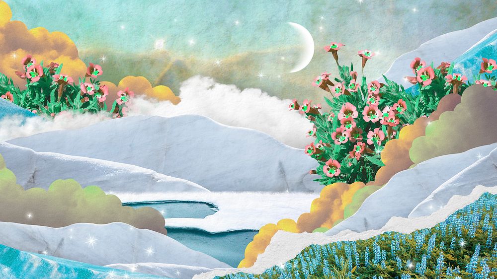 Aesthetic sky and cloud desktop wallpaper, collage art background 
