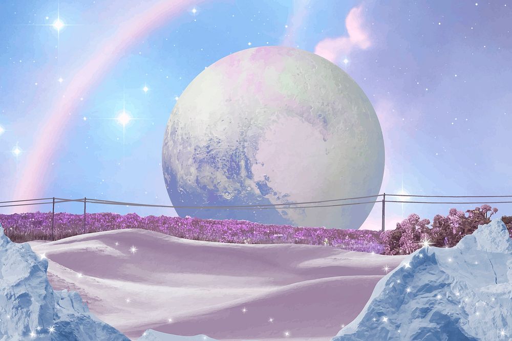 Surreal escapism collage art background, blue planet design vector