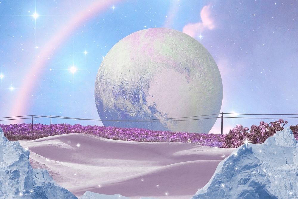 Surreal escapism collage art background, blue planet design psd