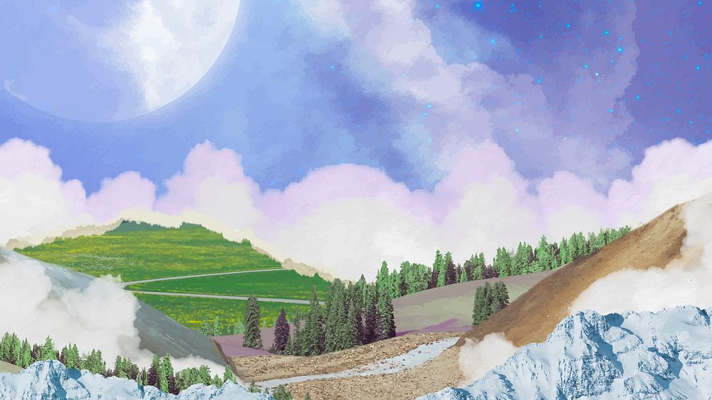 Surreal landscape desktop wallpaper, fantasy art background vector