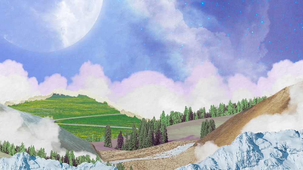 Surreal landscape desktop wallpaper, fantasy art background psd