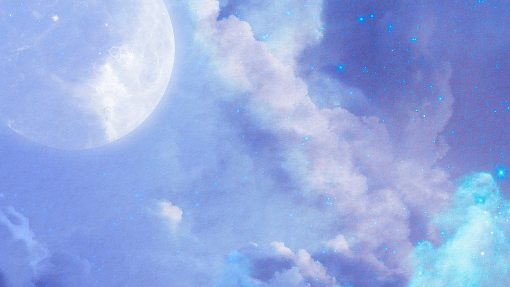 Blue sky desktop wallpaper, moon and cloud background