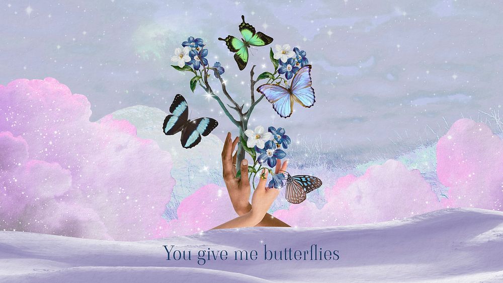  Butterflies collage art quote template, surreal design psd