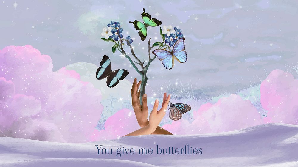 Butterflies collage art quote template, surreal design vector