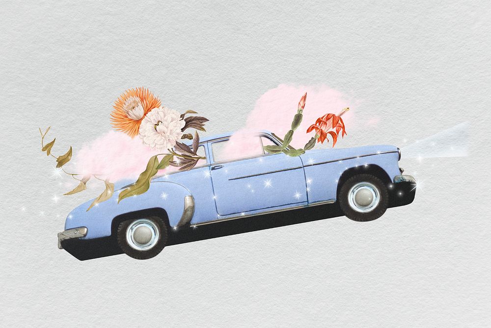 Bling vintage car clipart, digital collage art design psd