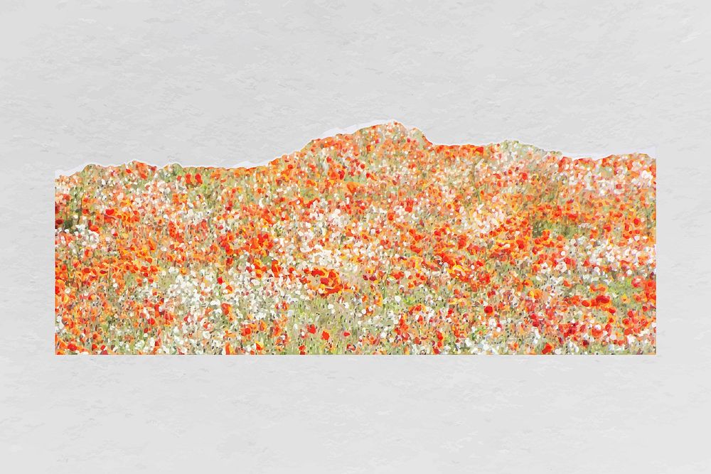 Orange flower field clipart, nature isolated design vector