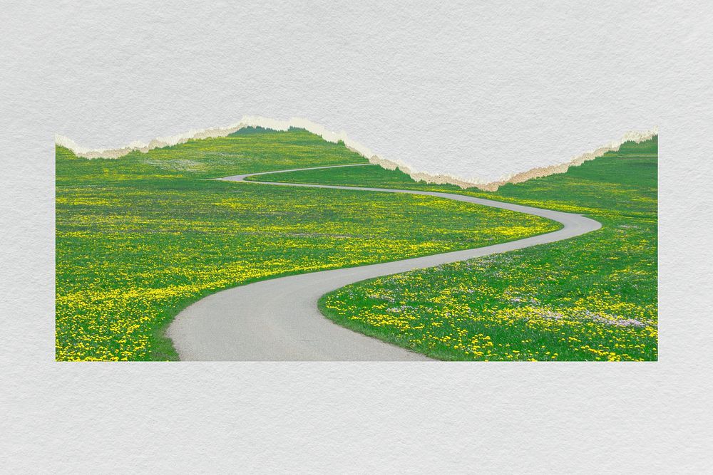 Country road border, aesthetic nature design psd
