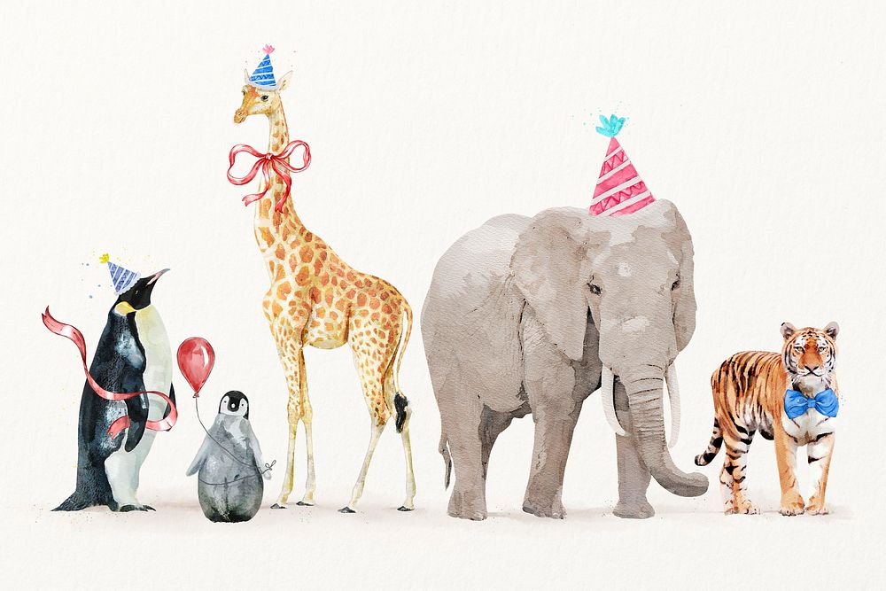 Wildlife animal illustration collection with party props 