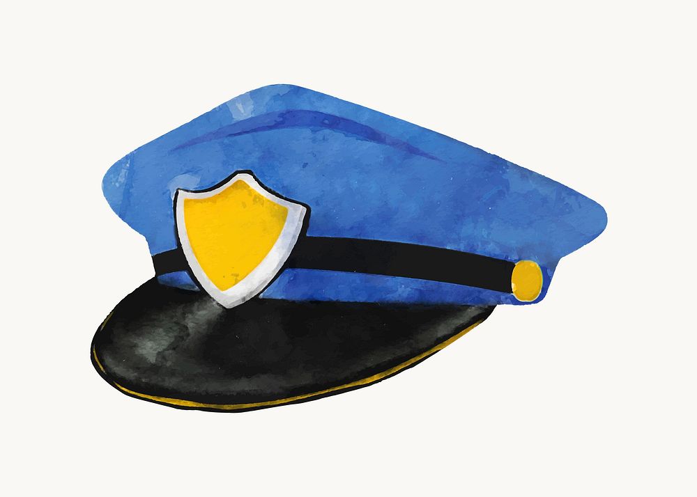 Watercolor police cap illustration, cute design vector