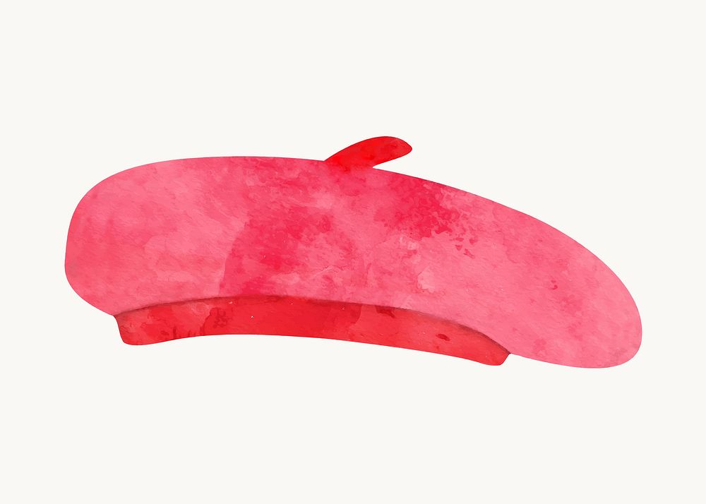 Watercolor pink beret illustration, cute design vector