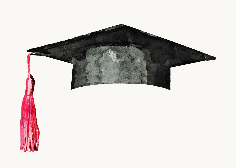 Watercolor academic cap illustration, cute design vector