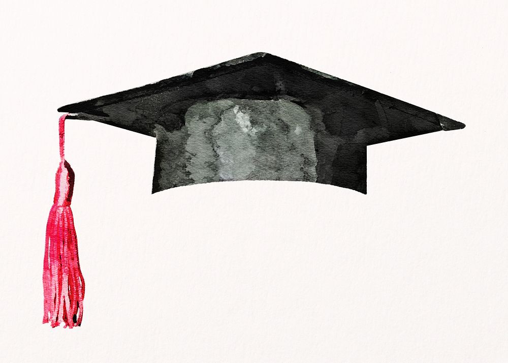 Graduation cap watercolor illustration, collage element design psd