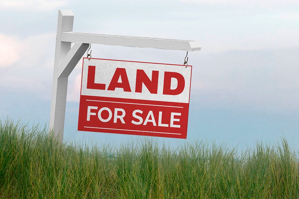 Land for sale sign, real estate design background