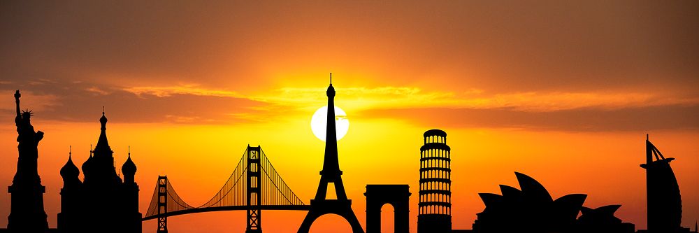 Sunset famous attractions silhouette background