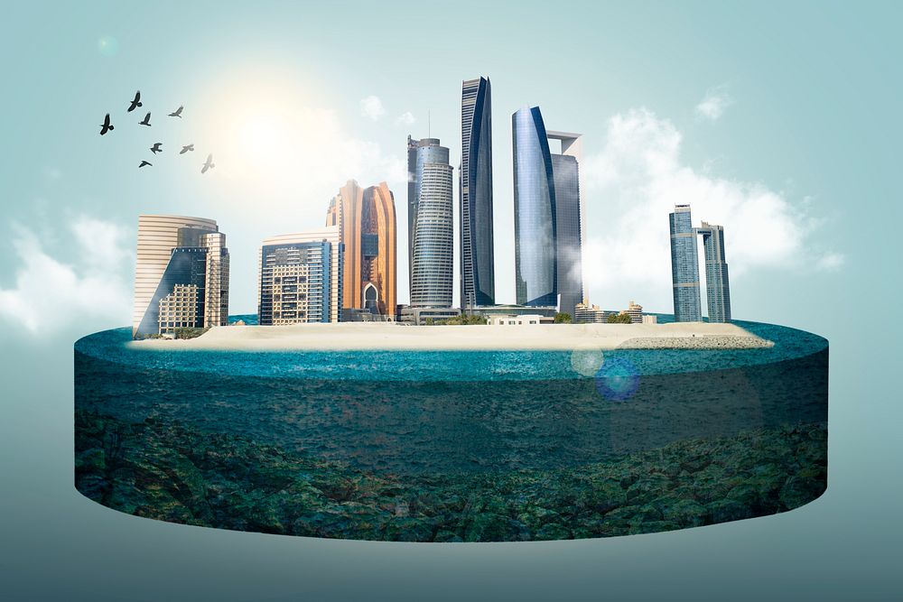 Dubai cityscape background, architecture in metaverse remixed media