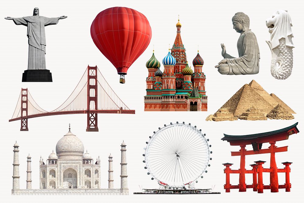 World tourist attractions sticker, architecture set