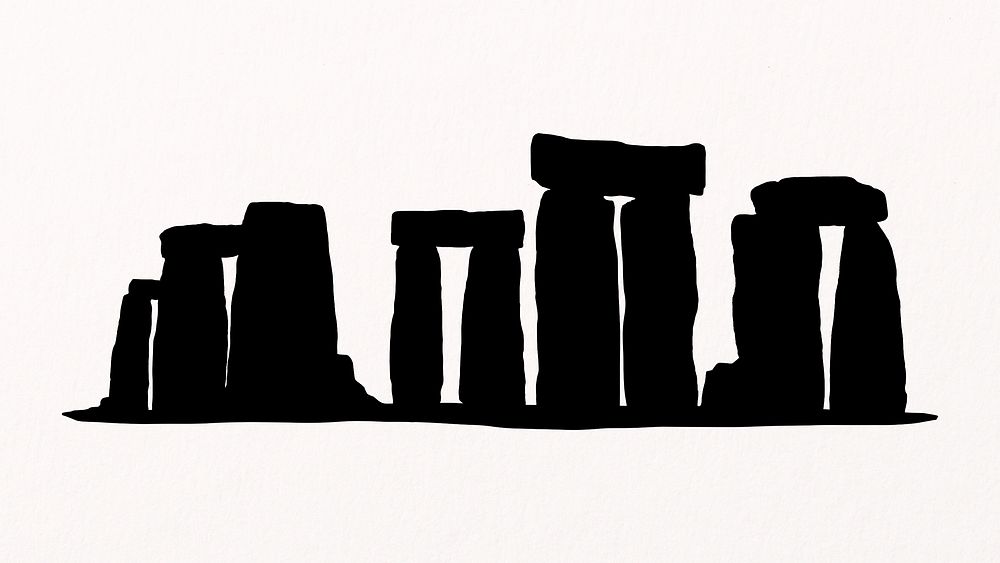 Stonehenge silhouette collage element, UK's famous tourist attraction background psd