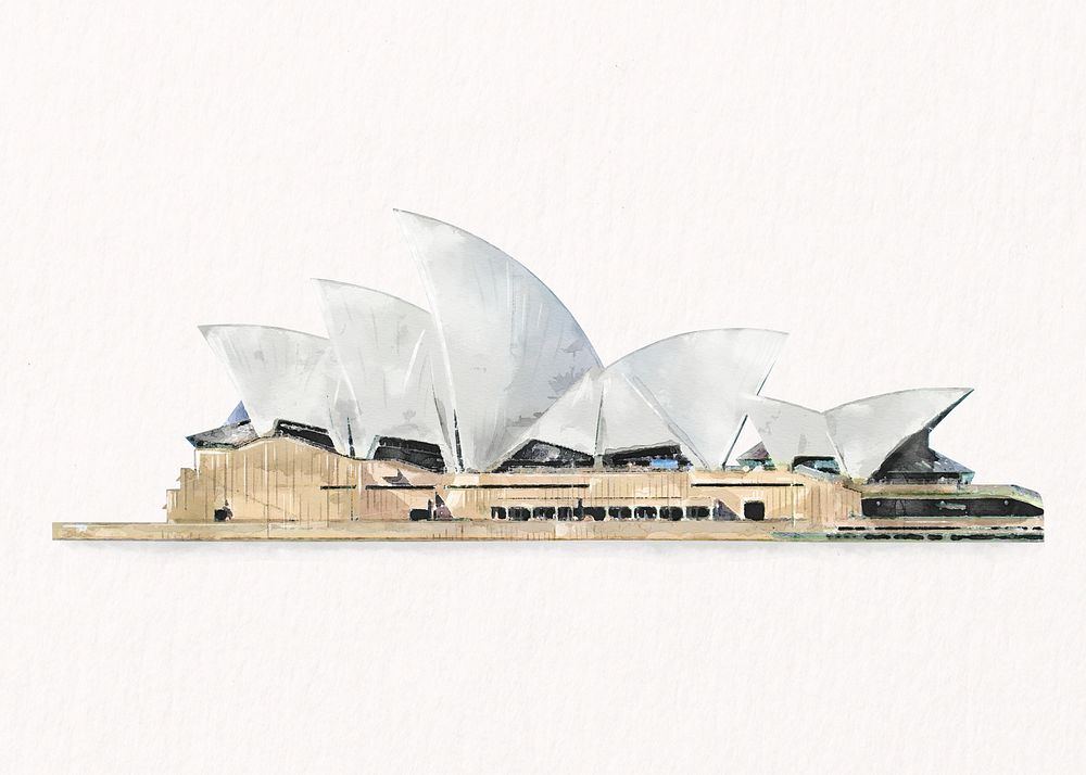 Watercolor Sydney opera house clip art illustration, Australia's famous architecture psd