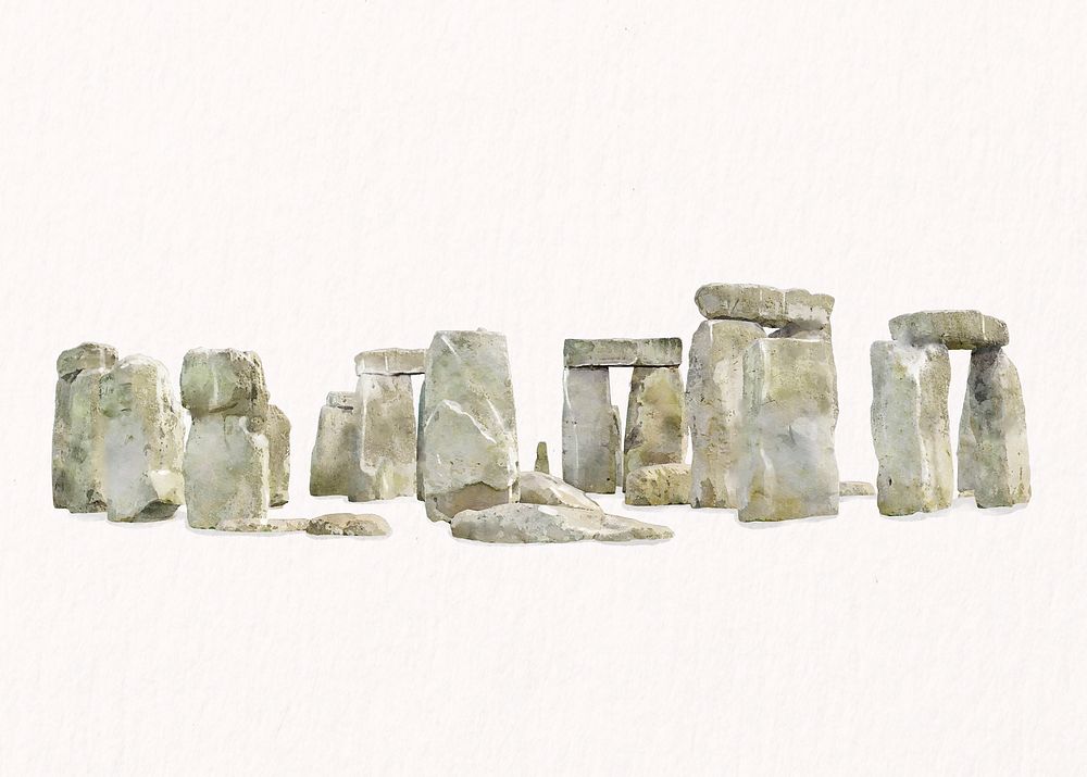 Stonehenge watercolor clip art illustration, English heritage illustration psd