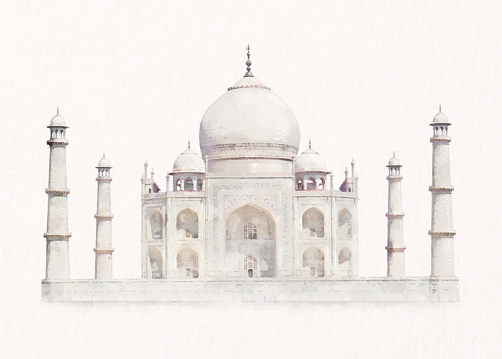 Watercolor Taj Mahal background, aesthetic architecture psd