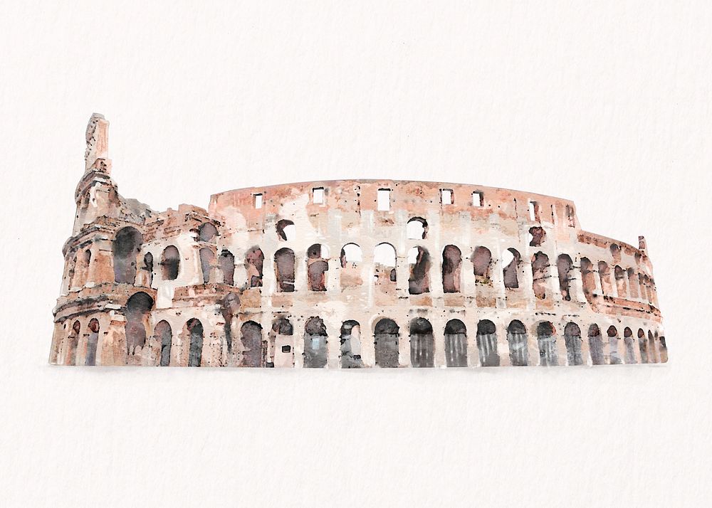 Colosseum watercolor illustration, Italy's historical landmark psd