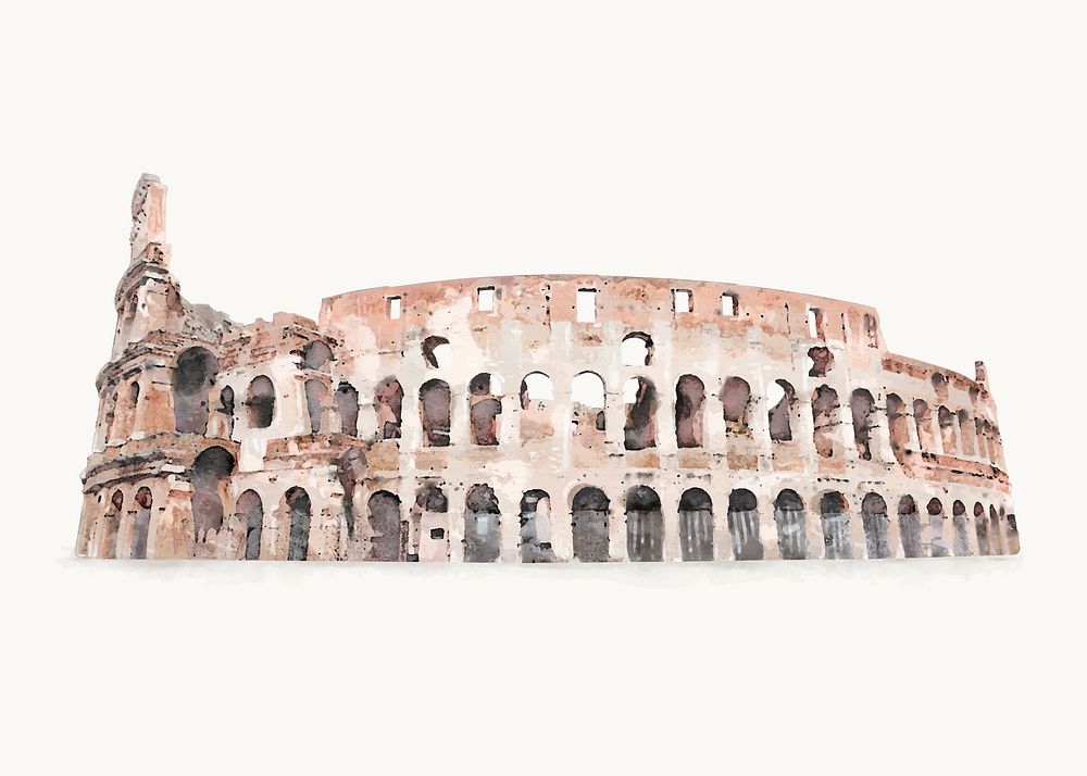 Watercolor Colosseum clip art, Italy's historical landmark vector