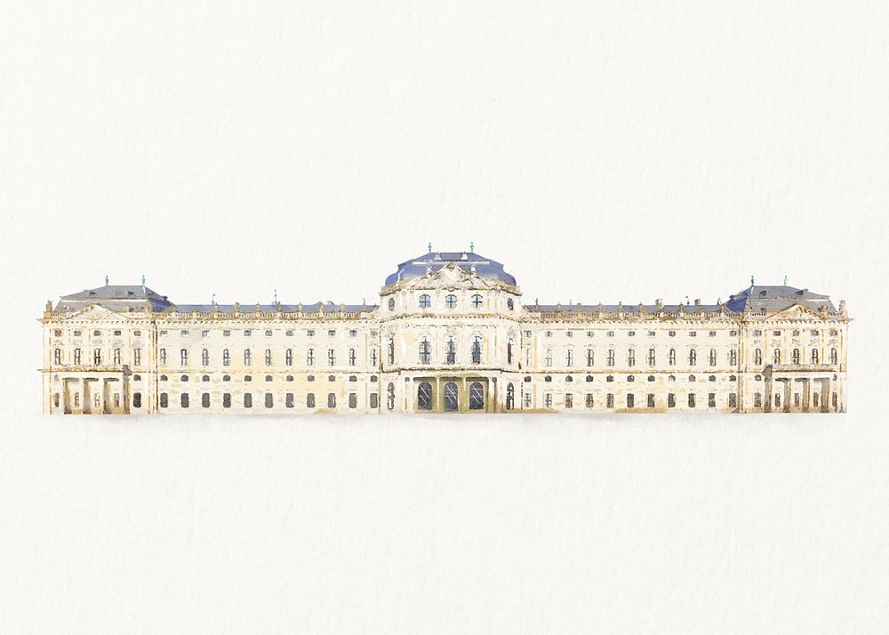 The Wurzburg Residence background, watercolor illustration, German famous architecture