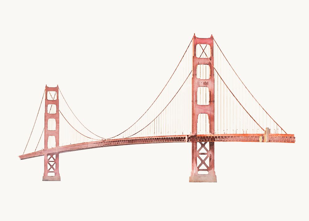 Watercolor Golden Gate Bridge clipart, San Francisco's architecture illustration vector