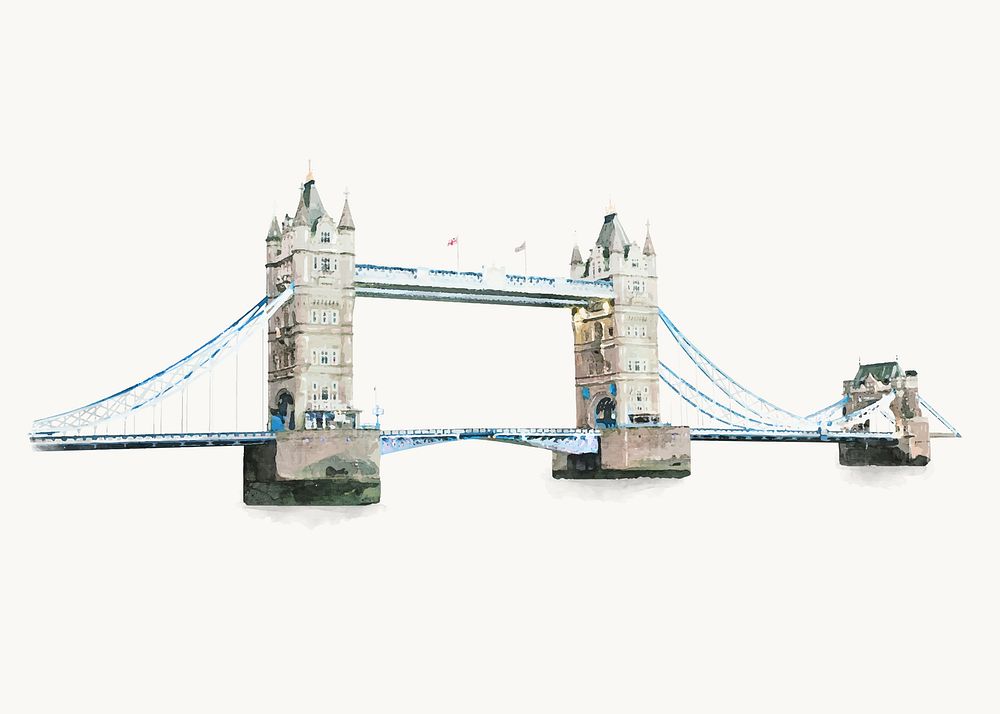 Watercolor Tower Bridge clipart, London's famous architecture vector