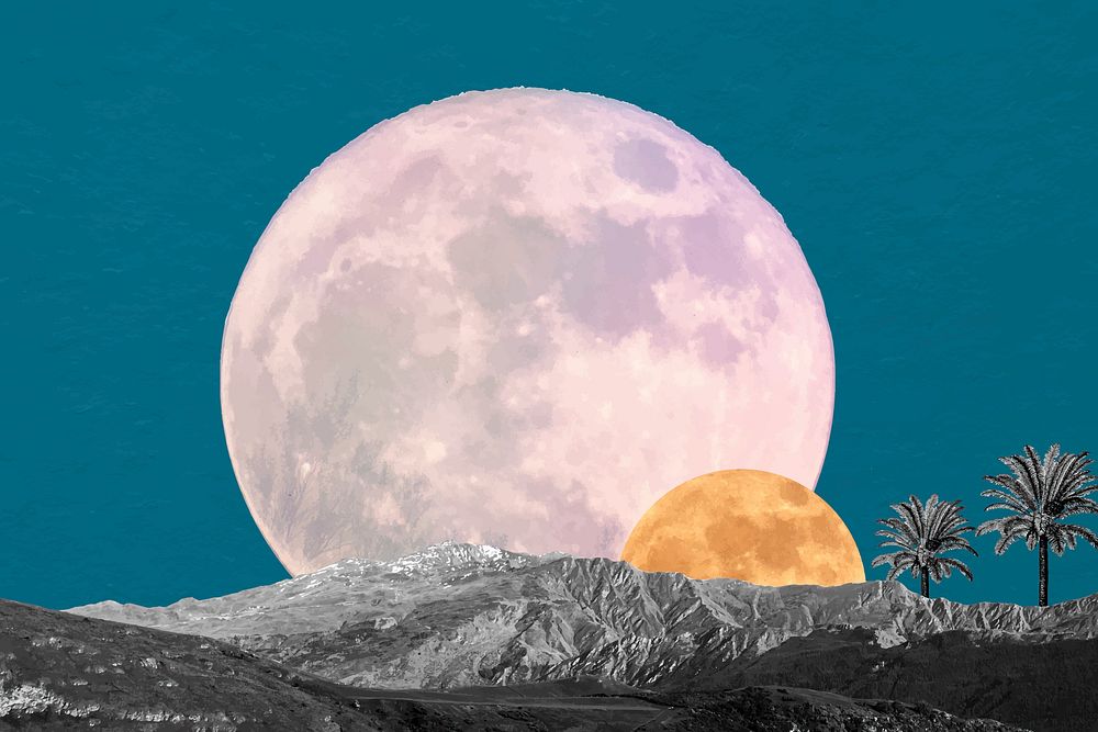 Surreal moon background, space aesthetic remixed media vector
