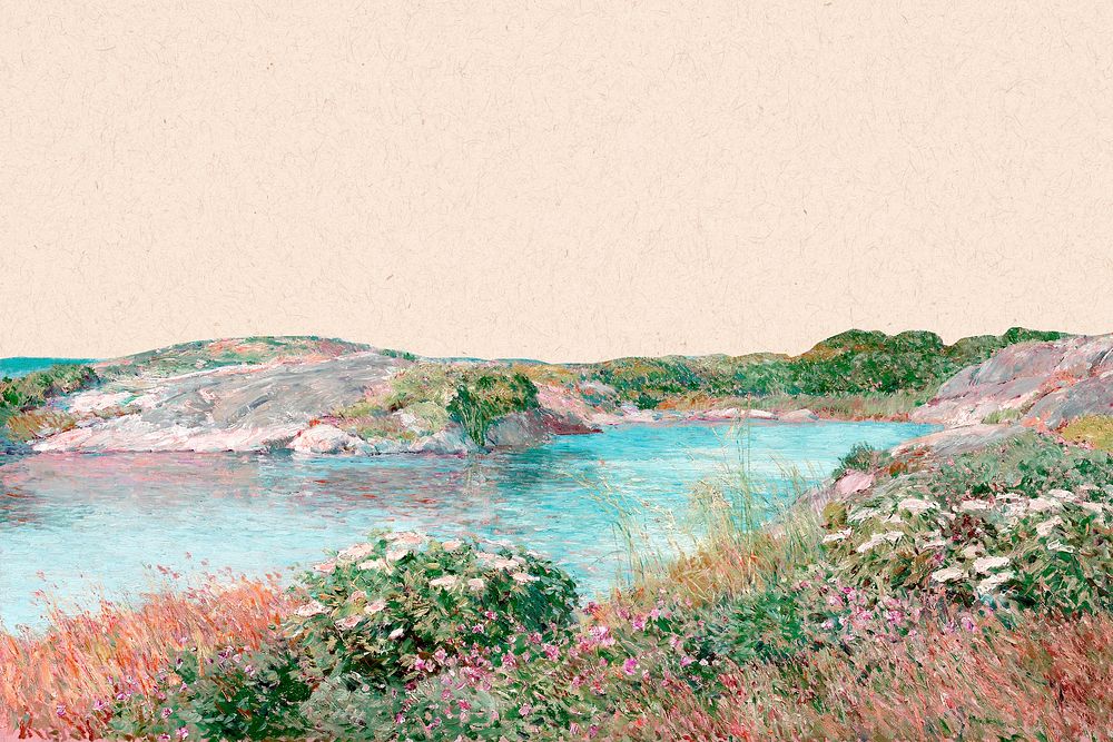 Pond nature background, wallpaper remixed from Childe Hassam&rsquo;s artwork