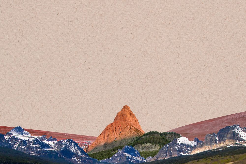 Aesthetic landscape background, surreal mountain collage border