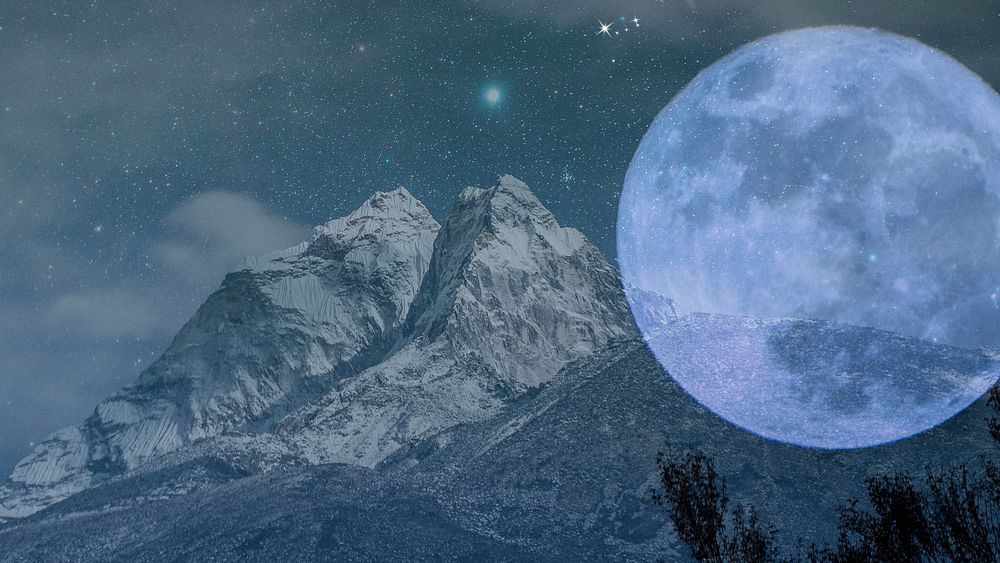 Space landscape desktop wallpaper, full moon remixed media background