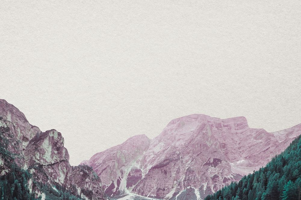 Mountain paper collage background, nature aesthetic border psd