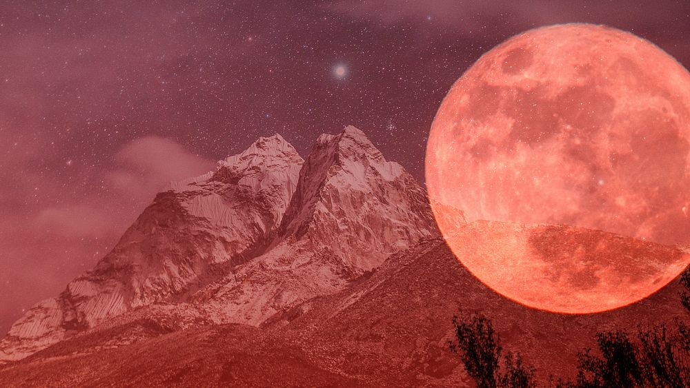 Blood moon HD wallpaper, mountain landscape nature remix background